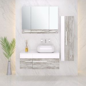 Тумба под раковину Runo ВУДЛАЙН 00-00001011 110х50 подвесная цвет серый/белый - фото 5