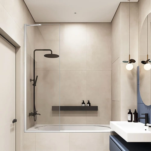 Душевая шторка на ванну Veconi Palau PL84-70-01-C7 70х150 стекло прозрачное профиль хром ориентация универсальная