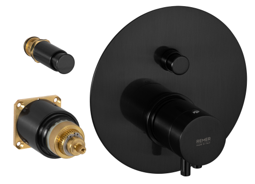 Смеситель для душа Remer Elegance NT09KBCFP встраиваемый в стену черный брашированный хром с термостатом
