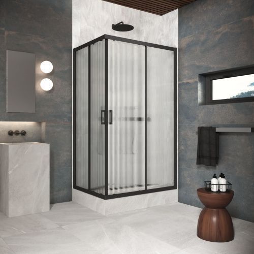 Душевой уголок Vegas-Glass ZA-F Protec ZA-F Protec 100*85 02М Moru 100х85 стекло рифленое профиль черный матовый без поддона