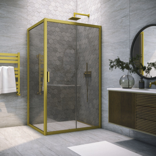 Душевой уголок Vegas-Glass ZP+ZPV TUR+NOVO ZP+ZPV NOVO h2000 180*95 03 07 180х95 стекло тонированное профиль золото матовое без поддона