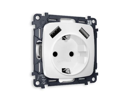 Комплект механизма розетки 2USB A+A 18W (быстрая зарядка) с/з Ambrella Volt Omega (Омега) MO129010