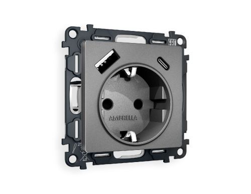 Комплект механизма розетки 2USB A+C 20W (быстрая зарядка) с/з Ambrella Volt Alfa (Алфа) MA660010