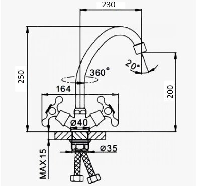 Смеситель для кухни D-Lin D153819-H на мойку хром - фото 2