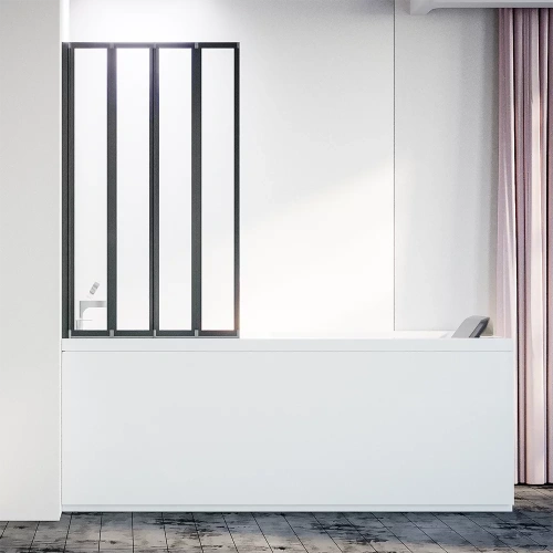 Душевая шторка на ванну Veconi Palau PL74BL-90-01-19C4 90х150 стекло прозрачное профиль черный ориентация левая