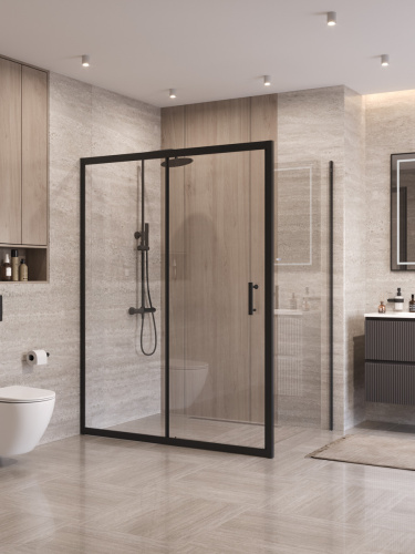 Душевой уголок BelBagno UNO-195 UNO-195-AH-1-140/100-C-NERO 140х100 стекло прозрачное профиль черный без поддона