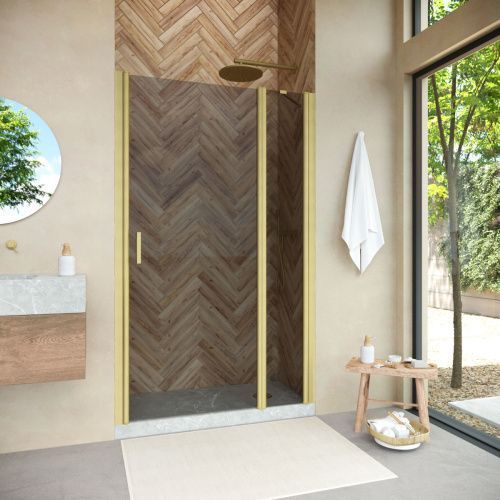 Душевая дверь Vegas-Glass EP-F-1 NOVO EP-F-1 NOVO 155 03 07 R 155х189 стекло тонированное профиль золото матовое