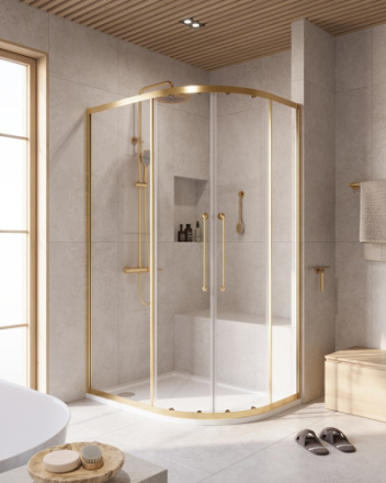 Душевой уголок Cezares RELAX 304 RELAX-304-RH-2-120/90-C-BORO 120х90 стекло прозрачное профиль золото брашированное без поддона