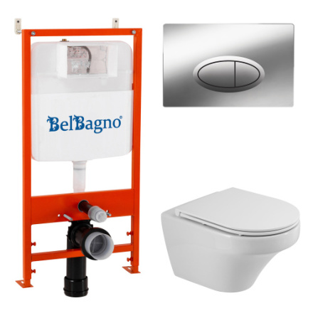 Комплект унитаз с инсталляцией с клавишей смыва  BelBagno DUET CZR-2462-TH-TOR/CZR-870-SC/BB026/BB051CR