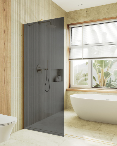 Душевая перегородка Maybah Glass MGD-686-3ш 119х195 стекло тонированное профиль золото глянцевое