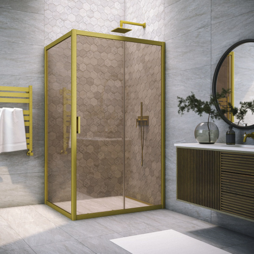 Душевой уголок Vegas-Glass ZP+ZPV TUR+NOVO ZP+ZPV NOVO h2000 180*95 03 05 180х95 стекло тонированное профиль золото матовое без поддона