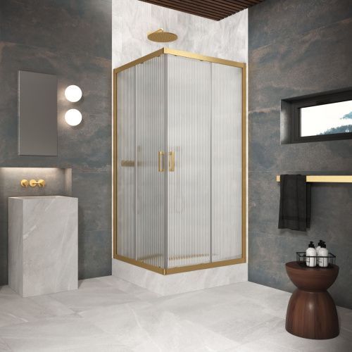 Душевой уголок Vegas-Glass ZA Protec ZA Protec 120 03 Moru 120х120 стекло рифленое профиль золото без поддона