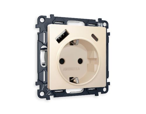 Комплект механизма розетки 2USB A+C 20W (быстрая зарядка) с/з Ambrella Volt Alfa (Алфа) MA330010