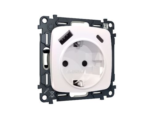 Комплект механизма розетки 2USB A+C 20W (быстрая зарядка) с/з Ambrella Volt Omega (Омега) MO210010