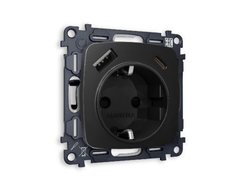 Комплект механизма розетки 2USB A+C 20W (быстрая зарядка) с/з Ambrella Volt Omega (Омега) MO810010