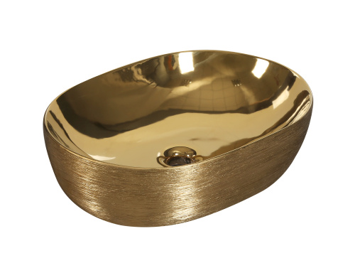 Раковина из сантехнического фарфора MILLEAU BOUTIQUE MU7100K-MG/EGG 49х36 накладная цвет золото без отверстий под смеситель