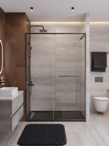 Душевая дверь Cezares LUX LUX-B-FS-11-140-C-GM 140х195 стекло прозрачное профиль оружейная сталь
