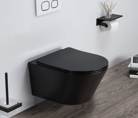 Унитаз подвесной CeramaLux B2330-1MB черный матовый с сиденьем микролифт каскадный смыв