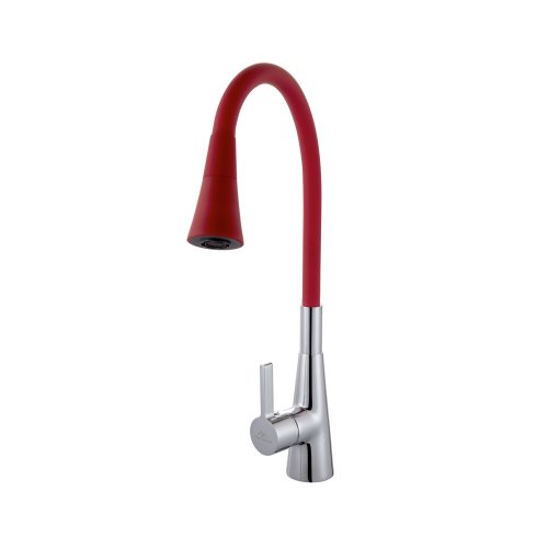 Смеситель для кухни Fashun A4153+B16 на мойку хром/красный