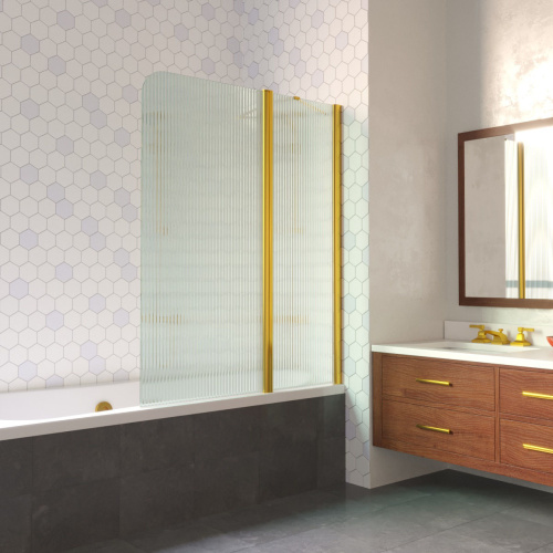 Душевая шторка на ванну Vegas-Glass E2V LUX ST E2V LUX ST 125 9 Moru R 125х151 стекло рифленое профиль золото глянцевое