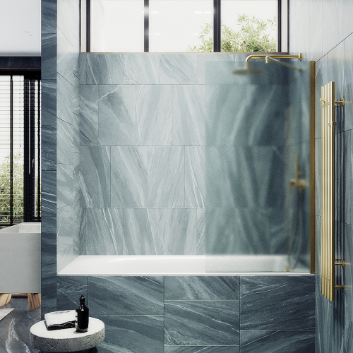 Душевая шторка на ванну Maybah Glass MGV-92-3ш 60х140 стекло тонированное профиль золото глянцевое
