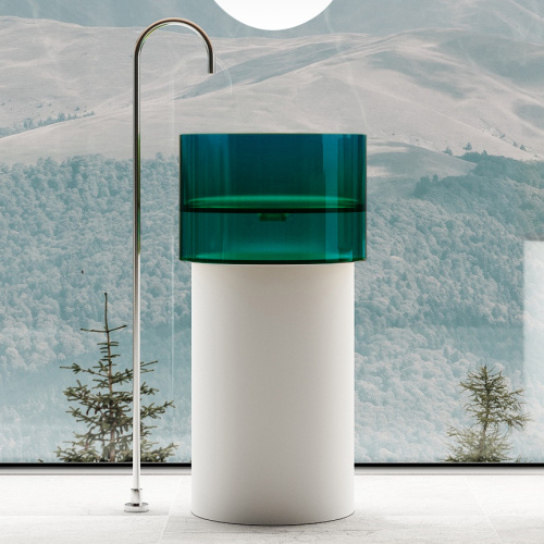 Раковина Abber KRISTALL 45 см AT2701White-Aquamarin-H напольная цвет белый/бирюзовый