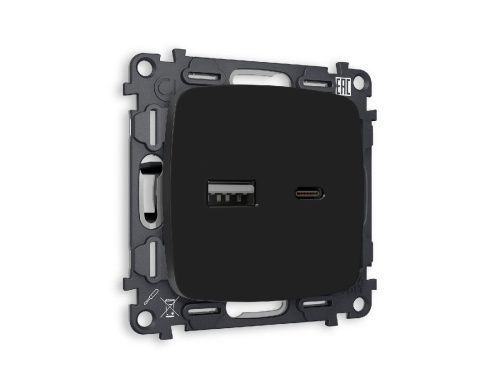 Комплект механизма розетки 2USB A+C 20W (быстрая зарядка) Ambrella Volt Omega (Омега) MO811010