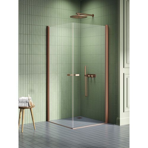 Душевой уголок New Trendy NEW SOLEO Copper brushed K-2016 100х100 стекло прозрачное профиль медь без поддона