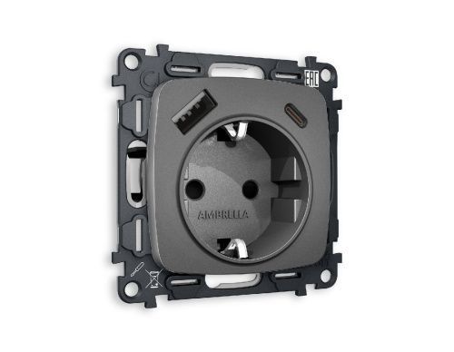 Комплект механизма розетки 2USB A+C 20W (быстрая зарядка) с/з Ambrella Volt Omega (Омега) MO660010