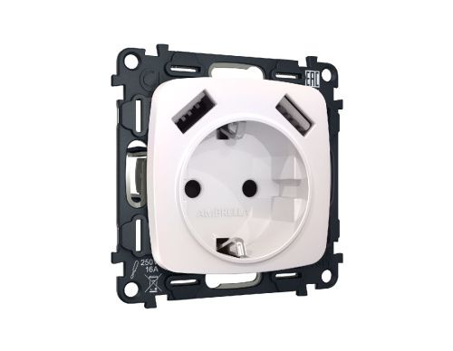 Комплект механизма розетки 2USB A+A 18W (быстрая зарядка) с/з Ambrella Volt Omega (Омега) MO209010
