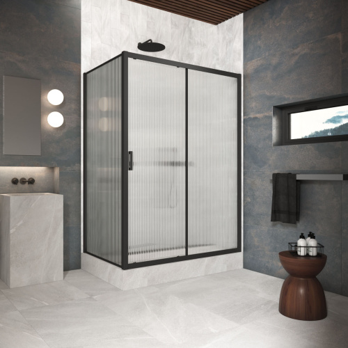 Душевой уголок Vegas-Glass ZP+ZPV Protec ZP+ZPV Protec h1900 180*90 02М Moru 180х90 стекло рифленое профиль черный матовый