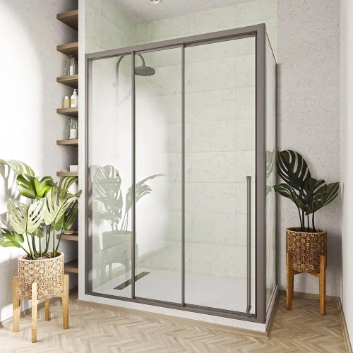 Душевой уголок Veconi Premium Prato PR3/L-SP-110100-01-GR-C4 110х100 стекло прозрачное профиль графит без поддона