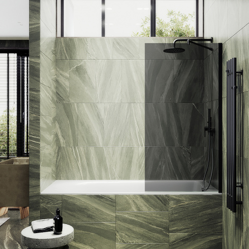 Душевая шторка на ванну Maybah Glass MGV-80-6ш 60х140 стекло тонированное профиль черный