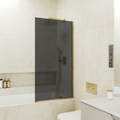 Душевая шторка на ванну Maybah Glass MGV-89-3у 90х140 стекло тонированное профиль золото ориентация универсальная