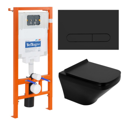 Комплект унитаз с инсталляцией с клавишей смыва BelBagno SELA BB3201CHR-MB/BB3201SC-MB/BB002-80/BB007-PR-NERO.M