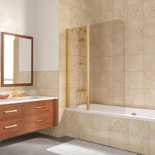 Душевая шторка на ванну Vegas-Glass E2V LUX ST E2V LUX ST 125 9 5 L 125х151 стекло тонированное профиль золото глянцевое