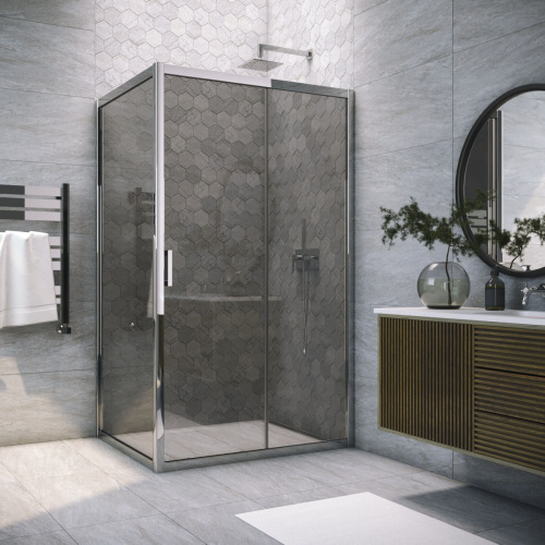 Душевой уголок Vegas-Glass ZP+ZPV TUR+NOVO ZP+ZPV TUR NOVO 180*95 08 07 180х95 стекло тонированное профиль хром глянцевый без поддона