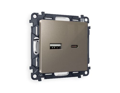 Комплект механизма розетки 2USB A+C 20W (быстрая зарядка) Ambrella Volt Alfa (Алфа) MA641010