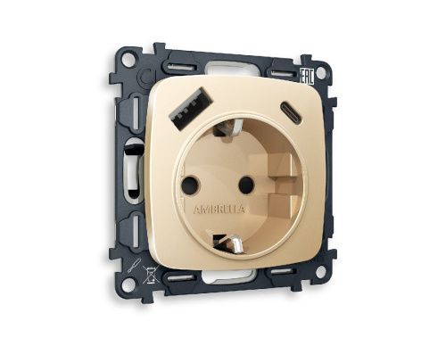 Комплект механизма розетки 2USB A+C 20W (быстрая зарядка) с/з Ambrella Volt Omega (Омега) MO610010