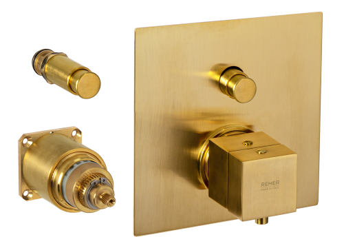 Смеситель для душа Remer Q-Elegance QT09KBBG встраиваемый в стену брашированное золото с термостатом