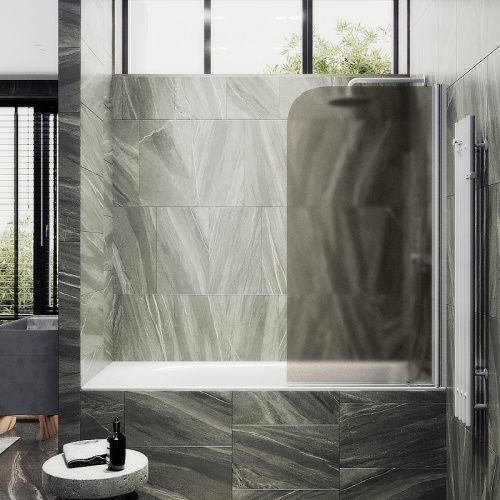 Душевая шторка на ванну Maybah Glass MGV-617-1 70х140 стекло тонированное профиль белый
