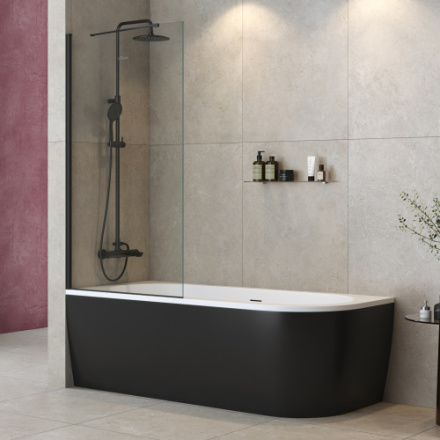 Душевая шторка на ванну Cezares LIBERTA LIBERTA-V-1-TB-80/155-C-NERO 80х155 стекло прозрачное профиль черный