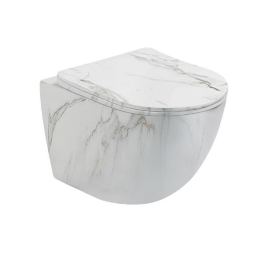 Унитаз подвесной SantiLine SL-5005MRB цвет серый мрамор с сиденьем микролифт безободковый смыв воронка-водоворот