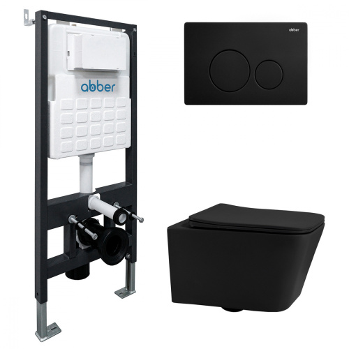 Комплект унитаз с инсталляцией с клавишей смыва ABBER Rechteck AC1201MB-AC0105-AC0121MB