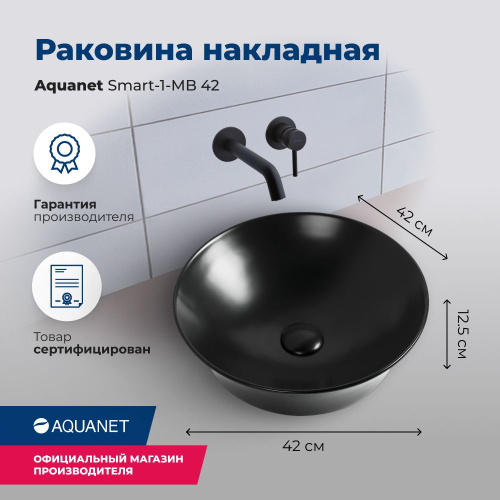 Раковина Aquanet Smart 42 см SMART-1-MB накладная цвет черный