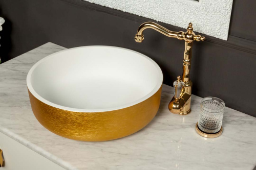 Раковина из искусственного камня Armadi Art NeoArt 819-G 42х42 накладная цвет золото без отверстий под смеситель