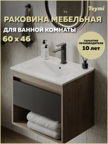 Раковина из сантехнического фарфора Teymi Ritta T51002 61х47 встраиваемая цвет белый