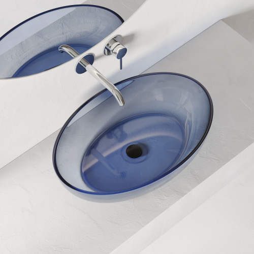 Раковина из полиэфирной смолы ABBER Kristall AT2801Saphir 60х40 накладная цвет синий без отверстий под смеситель