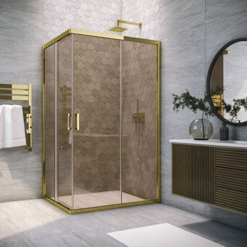 Душевой уголок Vegas-Glass ZA-F TUR+NOVO ZA-F TUR NOVO 80*70 09 05 80х70 стекло тонированное профиль золото без поддона