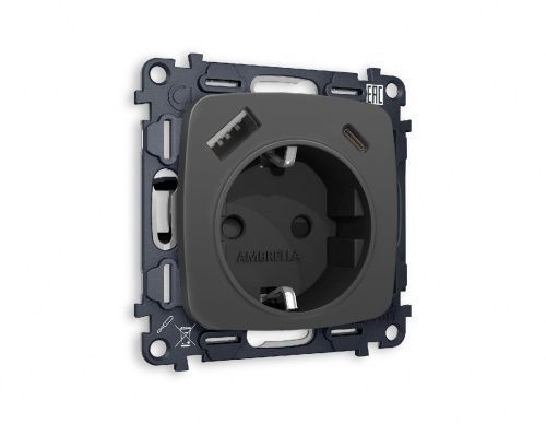 Комплект механизма розетки 2USB A+C 20W (быстрая зарядка) с/з Ambrella Volt Omega (Омега) MO910010